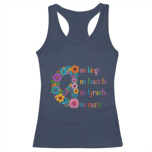 No Kings No Fascists No Tyrants No Nazis Racerback Tank Top Resist Retro Boho Floral Peace Sign TS02 Navy Print Your Wear
