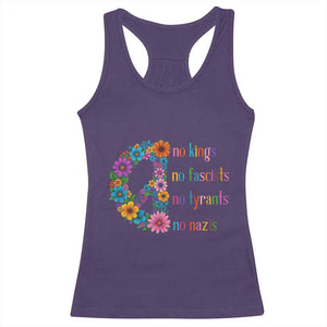 No Kings No Fascists No Tyrants No Nazis Racerback Tank Top Resist Retro Boho Floral Peace Sign TS02 Purple Print Your Wear