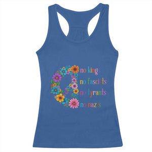 No Kings No Fascists No Tyrants No Nazis Racerback Tank Top Resist Retro Boho Floral Peace Sign TS02 Royal Blue Print Your Wear