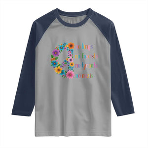 No Kings No Fascists No Tyrants No Nazis Raglan Shirt Resist Retro Boho Floral Peace Sign TS02 Sport Gray Navy Print Your Wear
