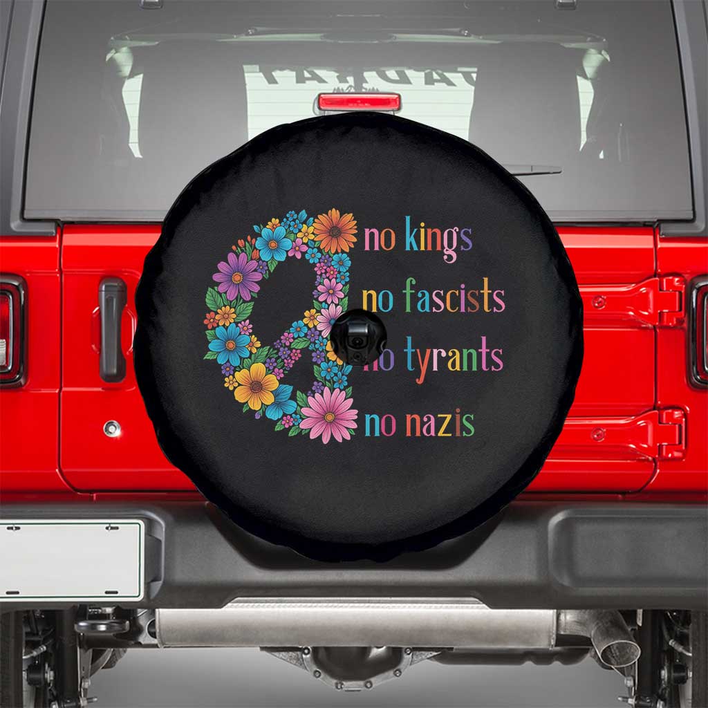No Kings No Fascists No Tyrants No Nazis Spare Tire Cover Resist Retro Boho Floral Peace Sign TS02 Black Print Your Wear