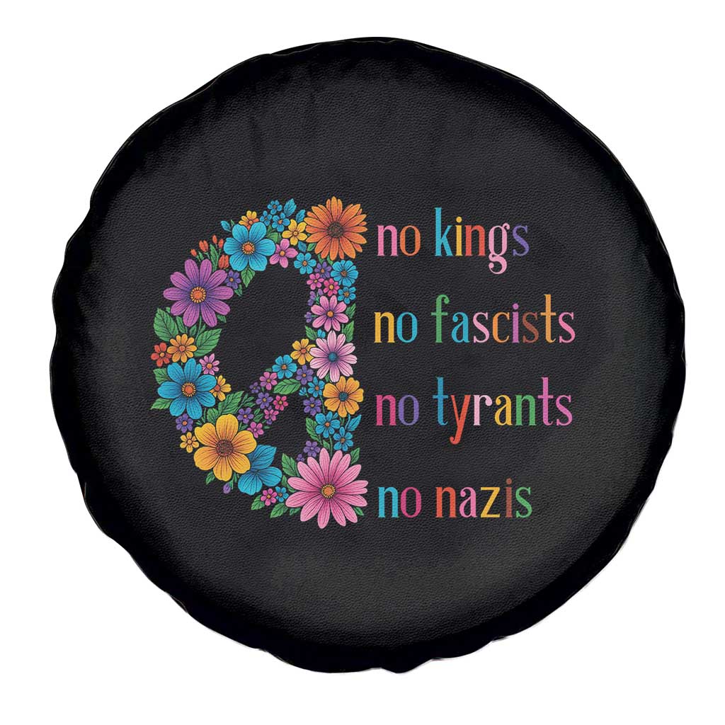 No Kings No Fascists No Tyrants No Nazis Spare Tire Cover Resist Retro Boho Floral Peace Sign TS02 Print Your Wear