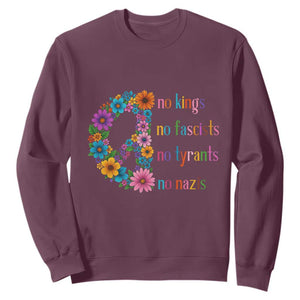 No Kings No Fascists No Tyrants No Nazis Sweatshirt Resist Retro Boho Floral Peace Sign TS02 Maroon Print Your Wear