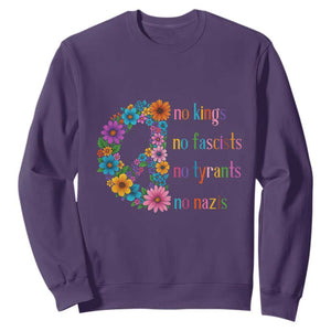 No Kings No Fascists No Tyrants No Nazis Sweatshirt Resist Retro Boho Floral Peace Sign TS02 Purple Print Your Wear