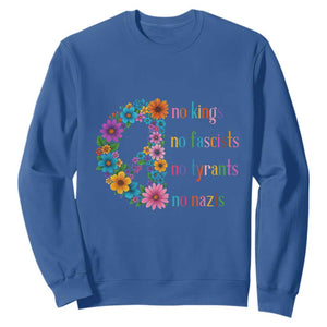 No Kings No Fascists No Tyrants No Nazis Sweatshirt Resist Retro Boho Floral Peace Sign TS02 Royal Blue Print Your Wear