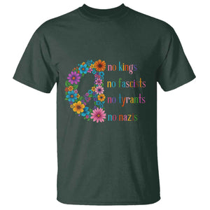 No Kings No Fascists No Tyrants No Nazis T Shirt Resist Retro Boho Floral Peace Sign TS02 Dark Forest Green Print Your Wear