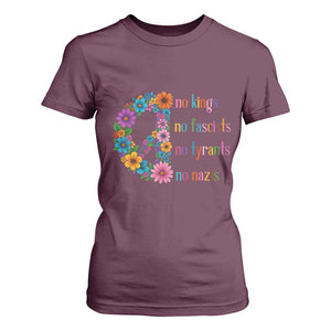 No Kings No Fascists No Tyrants No Nazis T Shirt For Women Resist Retro Boho Floral Peace Sign TS02 Maroon Print Your Wear