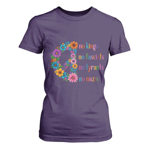 No Kings No Fascists No Tyrants No Nazis T Shirt For Women Resist Retro Boho Floral Peace Sign TS02 Purple Print Your Wear