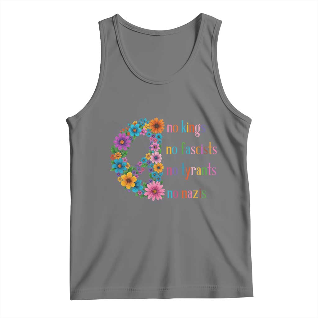 No Kings No Fascists No Tyrants No Nazis Tank Top Resist Retro Boho Floral Peace Sign TS02 Black Heather Print Your Wear