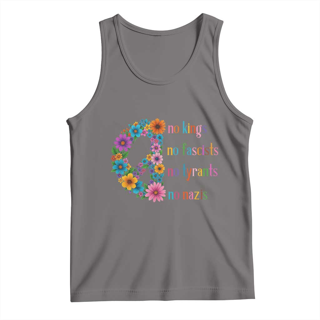 No Kings No Fascists No Tyrants No Nazis Tank Top Resist Retro Boho Floral Peace Sign TS02 Deep Heather Print Your Wear