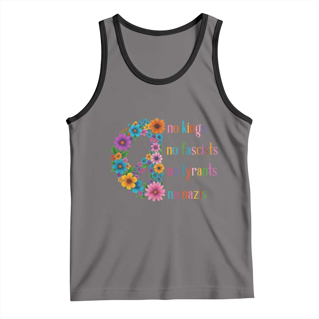 No Kings No Fascists No Tyrants No Nazis Tank Top Resist Retro Boho Floral Peace Sign TS02 Deep Heather Black Print Your Wear