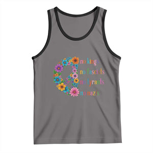 No Kings No Fascists No Tyrants No Nazis Tank Top Resist Retro Boho Floral Peace Sign TS02 Deep Heather Black Print Your Wear