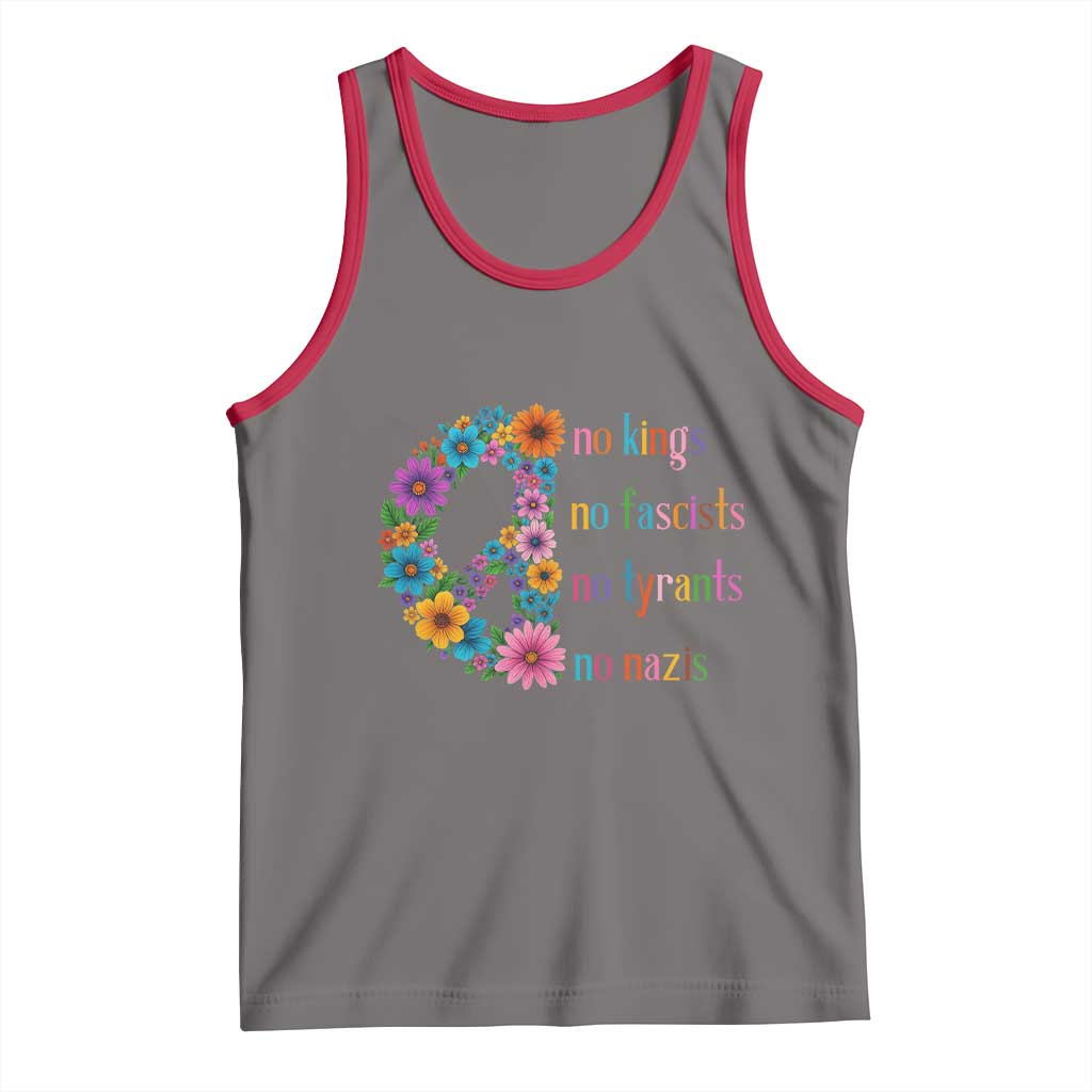 No Kings No Fascists No Tyrants No Nazis Tank Top Resist Retro Boho Floral Peace Sign TS02 Deep Heather Red Print Your Wear