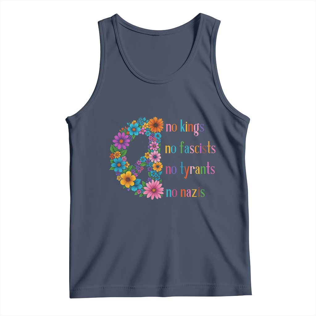 No Kings No Fascists No Tyrants No Nazis Tank Top Resist Retro Boho Floral Peace Sign TS02 Navy Print Your Wear