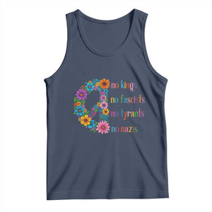 No Kings No Fascists No Tyrants No Nazis Tank Top Resist Retro Boho Floral Peace Sign TS02 Navy Print Your Wear