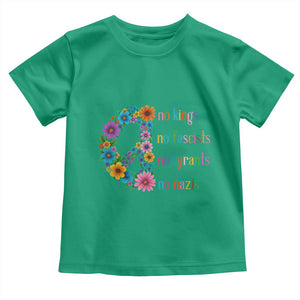 No Kings No Fascists No Tyrants No Nazis Toddler T Shirt Resist Retro Boho Floral Peace Sign TS02 Irish Green Print Your Wear