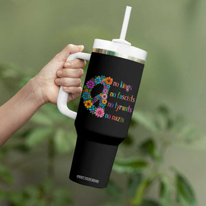 No Kings No Fascists No Tyrants No Nazis Tumbler With Handle Resist Retro Boho Floral Peace Sign TS02 Print Your Wear