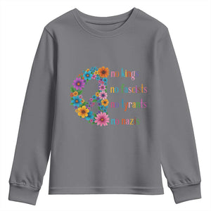 No Kings No Fascists No Tyrants No Nazis Youth Sweatshirt Resist Retro Boho Floral Peace Sign TS02 Charcoal Print Your Wear