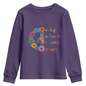 No Kings No Fascists No Tyrants No Nazis Youth Sweatshirt Resist Retro Boho Floral Peace Sign TS02 Purple Print Your Wear