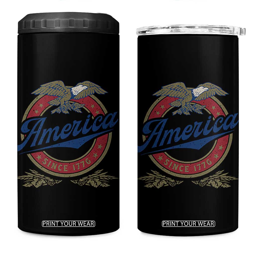 America Since 1776 4 in 1 Can Cooler Tumbler 4th of July Retro Vintage Patriotic Eagle Pride TS02 One Size: 16 oz Black Print Your Wear