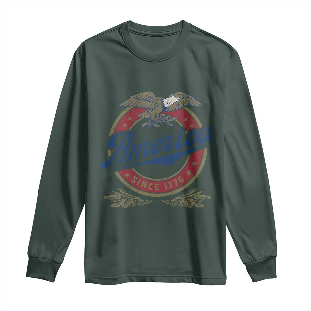 America Since 1776 Long Sleeve Shirt 4th of July Retro Vintage Patriotic Eagle Pride TS02 Dark Forest Green Print Your Wear