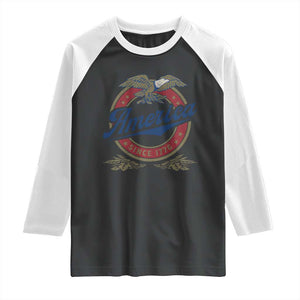 America Since 1776 Raglan Shirt 4th of July Retro Vintage Patriotic Eagle Pride TS02 Black White Print Your Wear