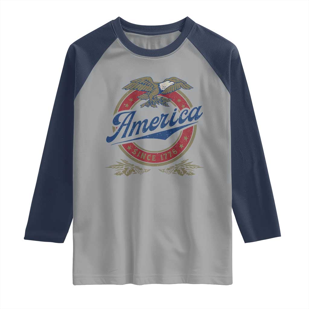 America Since 1776 Raglan Shirt 4th of July Retro Vintage Patriotic Eagle Pride TS02 Sport Gray Navy Print Your Wear