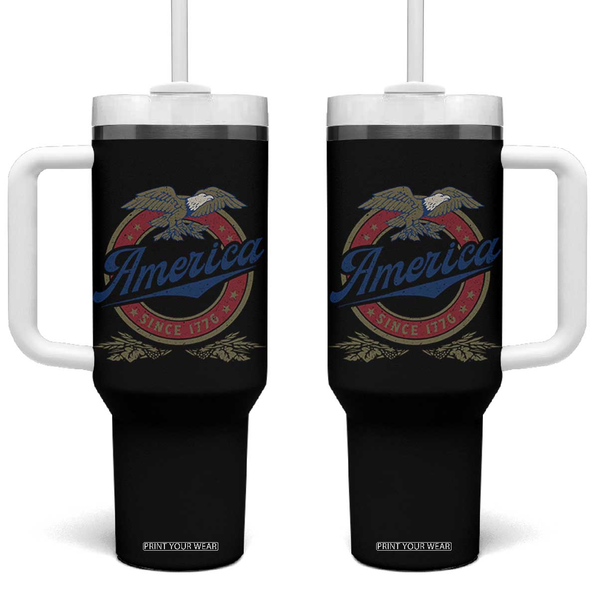 America Since 1776 Tumbler With Handle 4th of July Retro Vintage Patriotic Eagle Pride TS02 One Size: 40 oz Black Print Your Wear