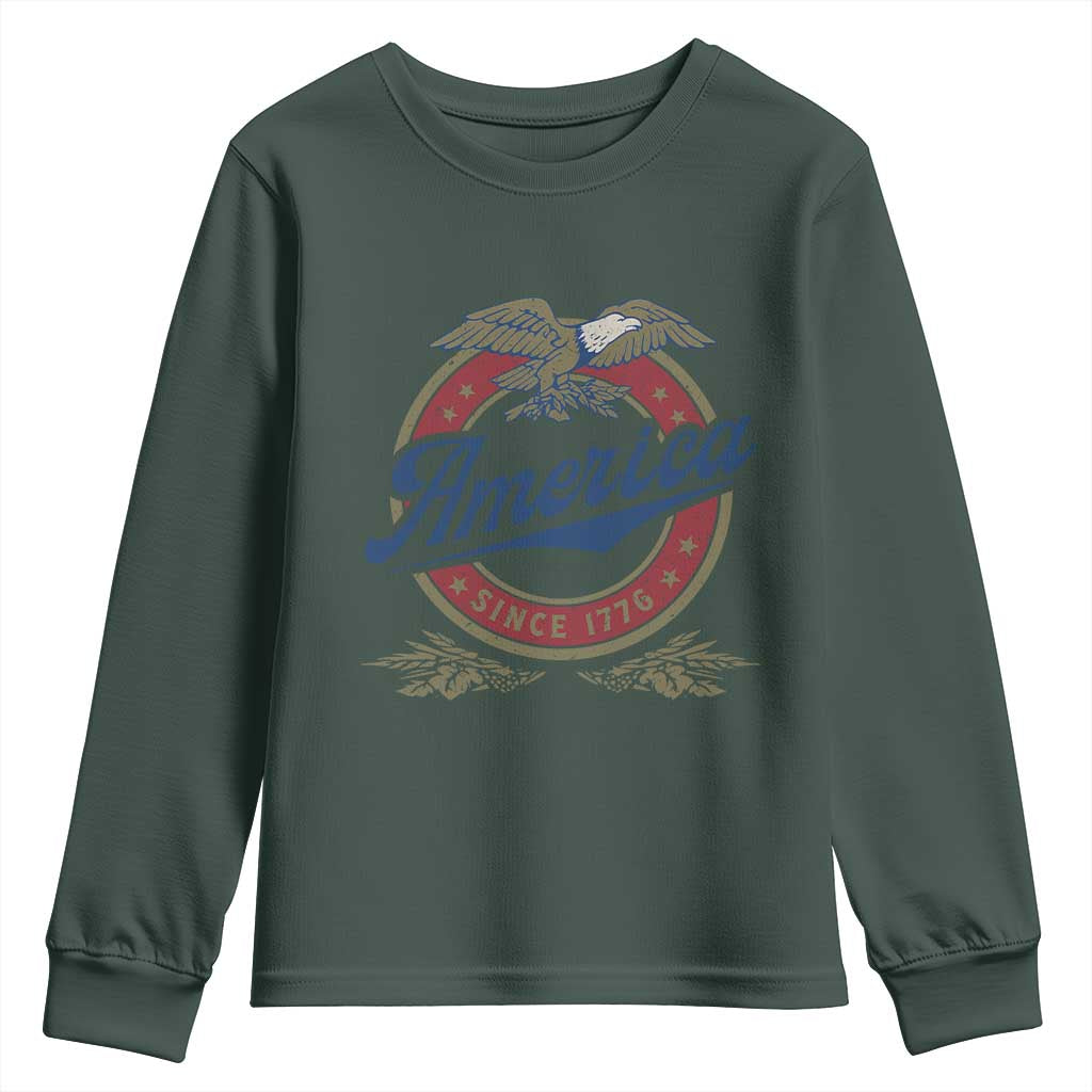 America Since 1776 Youth Sweatshirt 4th of July Retro Vintage Patriotic Eagle Pride TS02 Dark Forest Green Print Your Wear