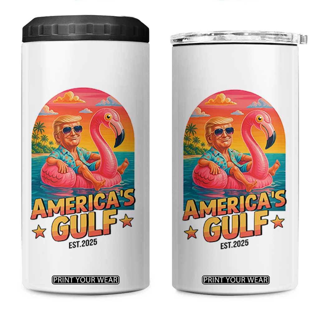 Americas Gulf Est 2025 4 in 1 Can Cooler Tumbler Funny Trump Flamingo Float Patriotic Beach TS02 One Size: 16 oz White Print Your Wear