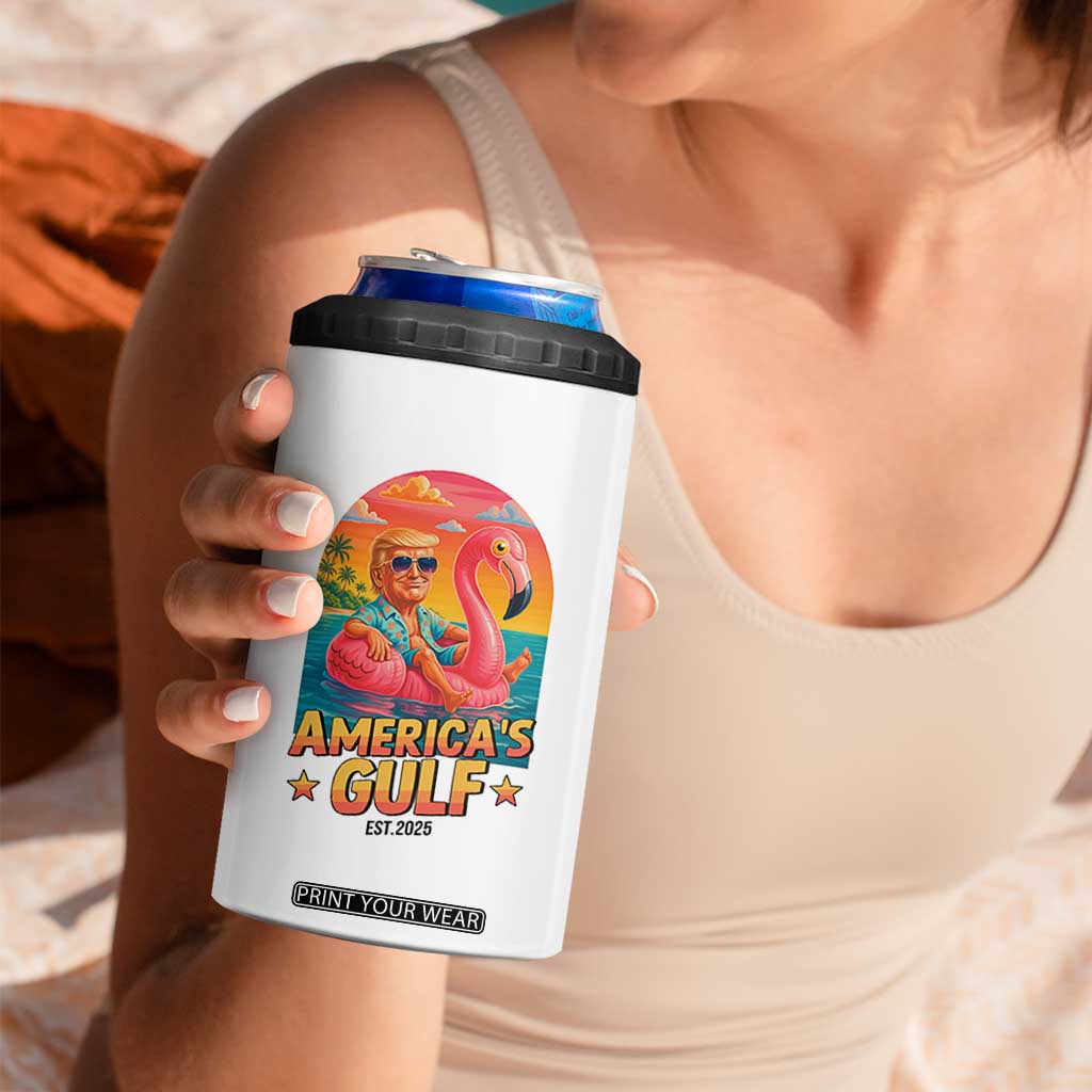 Americas Gulf Est 2025 4 in 1 Can Cooler Tumbler Funny Trump Flamingo Float Patriotic Beach TS02 Print Your Wear