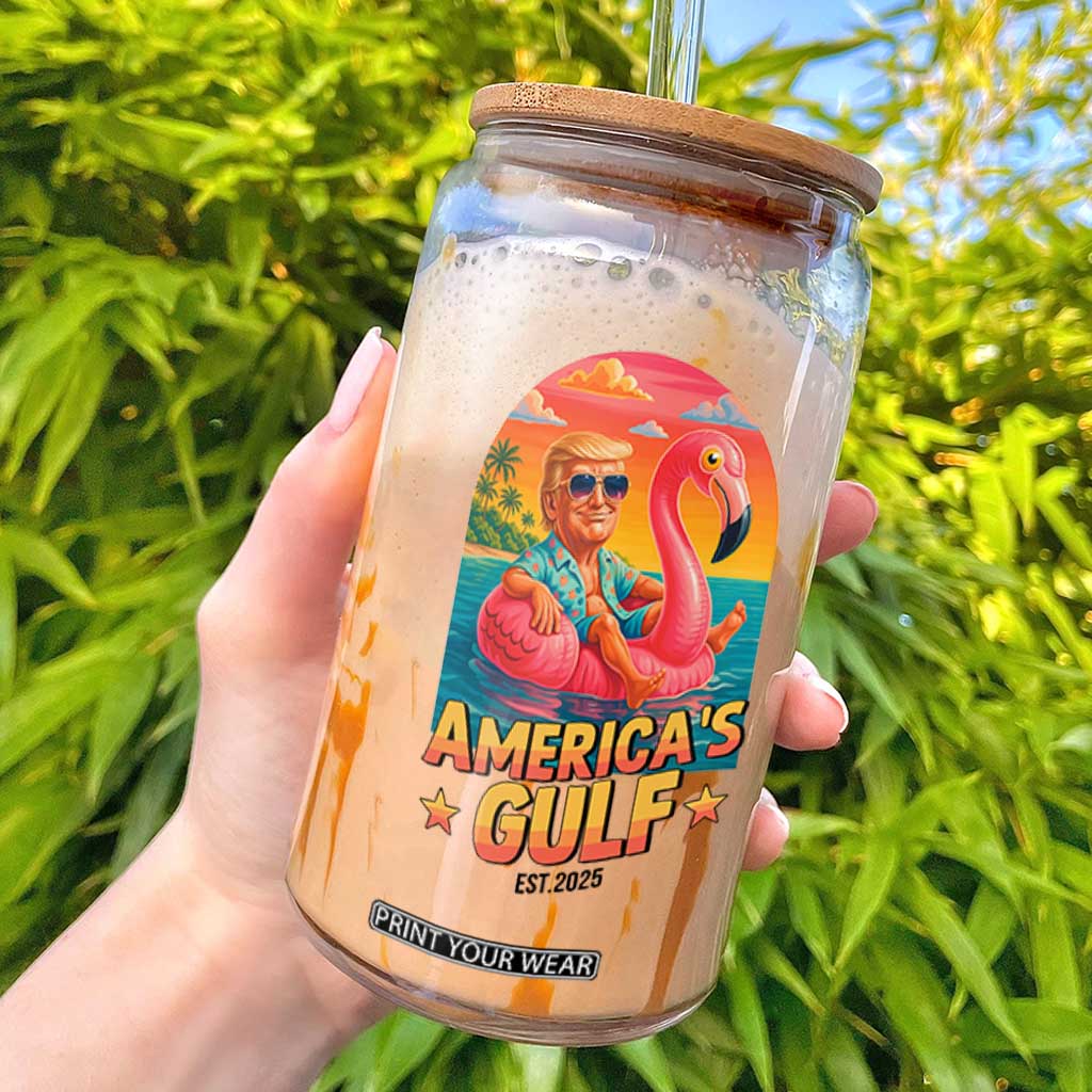 Americas Gulf Est 2025 Glass Can Funny Trump Flamingo Float Patriotic Beach TS02 White Print Your Wear