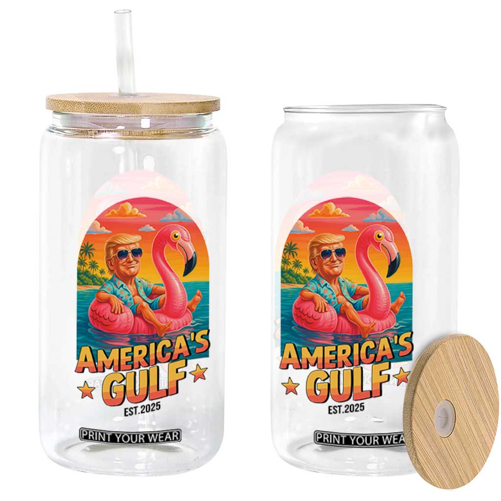 Americas Gulf Est 2025 Glass Can Funny Trump Flamingo Float Patriotic Beach TS02 Print Your Wear