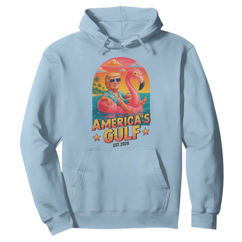 Americas Gulf Est 2025 Hoodie Funny Trump Flamingo Float Patriotic Beach TS02 Light Blue Print Your Wear