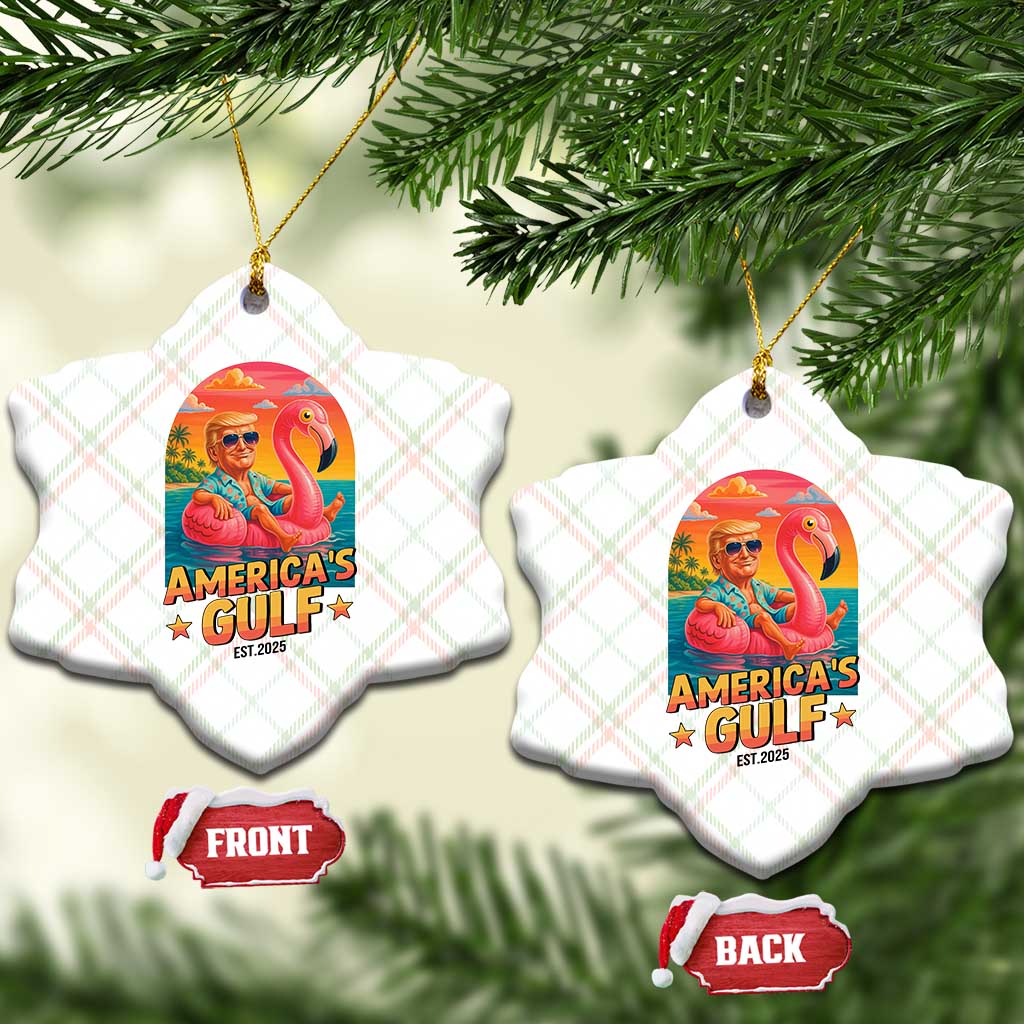 Americas Gulf Est 2025 Ceramic Ornament Funny Trump Flamingo Float Patriotic Beach TS02 Print Your Wear