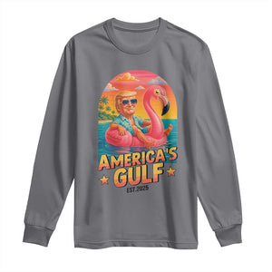Americas Gulf Est 2025 Long Sleeve Shirt Funny Trump Flamingo Float Patriotic Beach TS02 Charcoal Print Your Wear