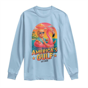 Americas Gulf Est 2025 Long Sleeve Shirt Funny Trump Flamingo Float Patriotic Beach TS02 Light Blue Print Your Wear