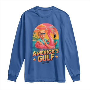 Americas Gulf Est 2025 Long Sleeve Shirt Funny Trump Flamingo Float Patriotic Beach TS02 Royal Blue Print Your Wear