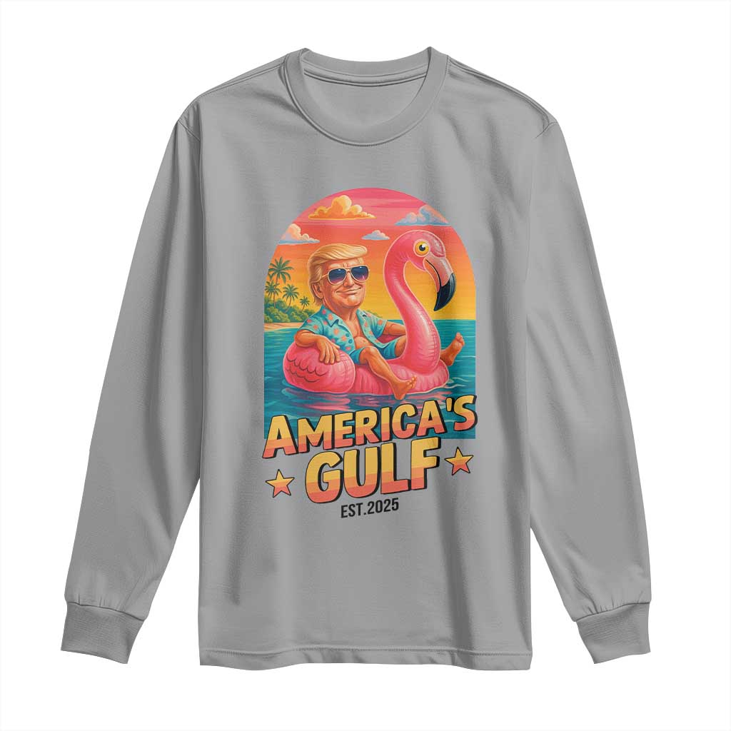 Americas Gulf Est 2025 Long Sleeve Shirt Funny Trump Flamingo Float Patriotic Beach TS02 Sport Gray Print Your Wear