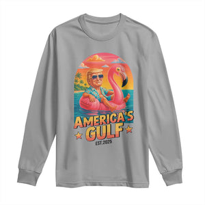 Americas Gulf Est 2025 Long Sleeve Shirt Funny Trump Flamingo Float Patriotic Beach TS02 Sport Gray Print Your Wear