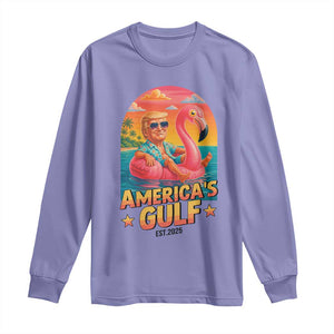 Americas Gulf Est 2025 Long Sleeve Shirt Funny Trump Flamingo Float Patriotic Beach TS02 Violet Print Your Wear