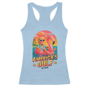 Americas Gulf Est 2025 Racerback Tank Top Funny Trump Flamingo Float Patriotic Beach TS02 Light Blue Print Your Wear