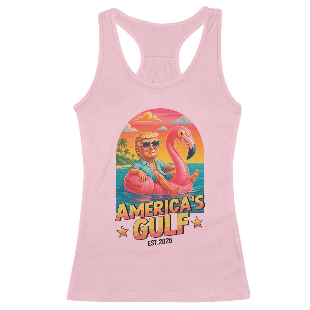Americas Gulf Est 2025 Racerback Tank Top Funny Trump Flamingo Float Patriotic Beach TS02 Light Pink Print Your Wear