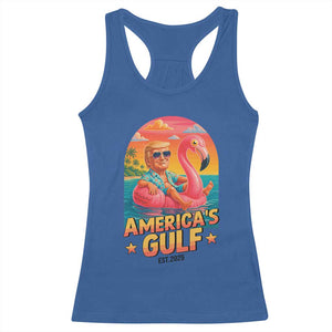 Americas Gulf Est 2025 Racerback Tank Top Funny Trump Flamingo Float Patriotic Beach TS02 Royal Blue Print Your Wear