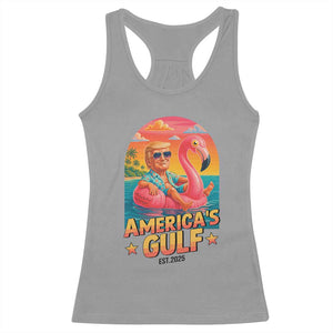 Americas Gulf Est 2025 Racerback Tank Top Funny Trump Flamingo Float Patriotic Beach TS02 Sport Gray Print Your Wear