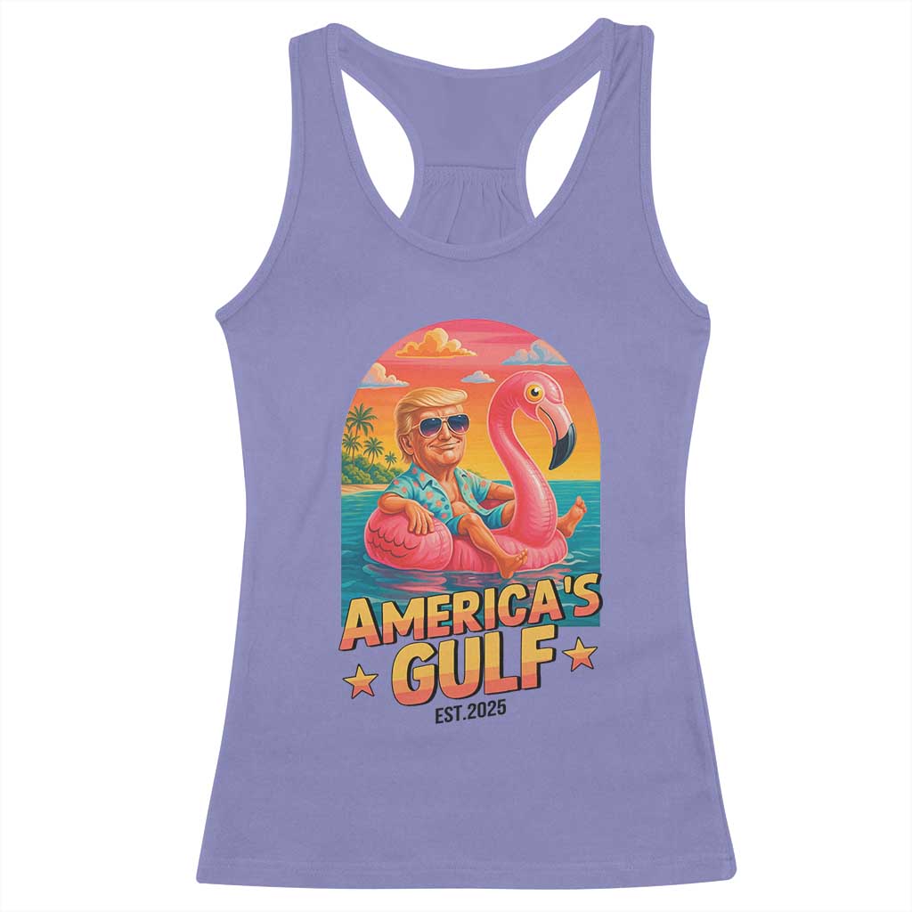Americas Gulf Est 2025 Racerback Tank Top Funny Trump Flamingo Float Patriotic Beach TS02 Violet Print Your Wear