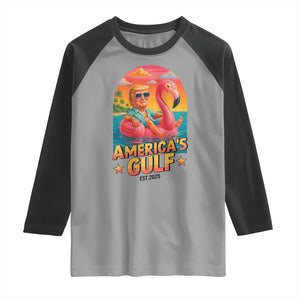 Americas Gulf Est 2025 Raglan Shirt Funny Trump Flamingo Float Patriotic Beach TS02 Sport Gray Black Print Your Wear