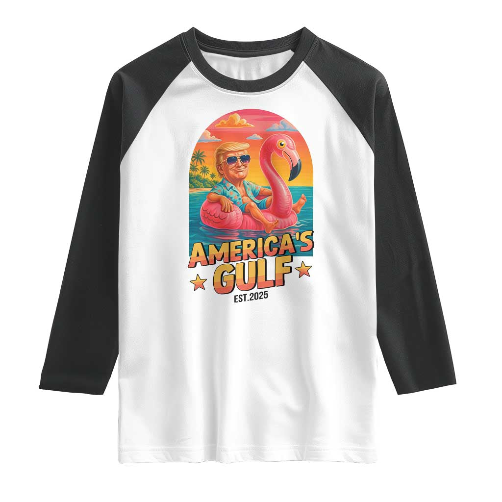 Americas Gulf Est 2025 Raglan Shirt Funny Trump Flamingo Float Patriotic Beach TS02 White Black Print Your Wear