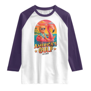 Americas Gulf Est 2025 Raglan Shirt Funny Trump Flamingo Float Patriotic Beach TS02 White Purple Print Your Wear