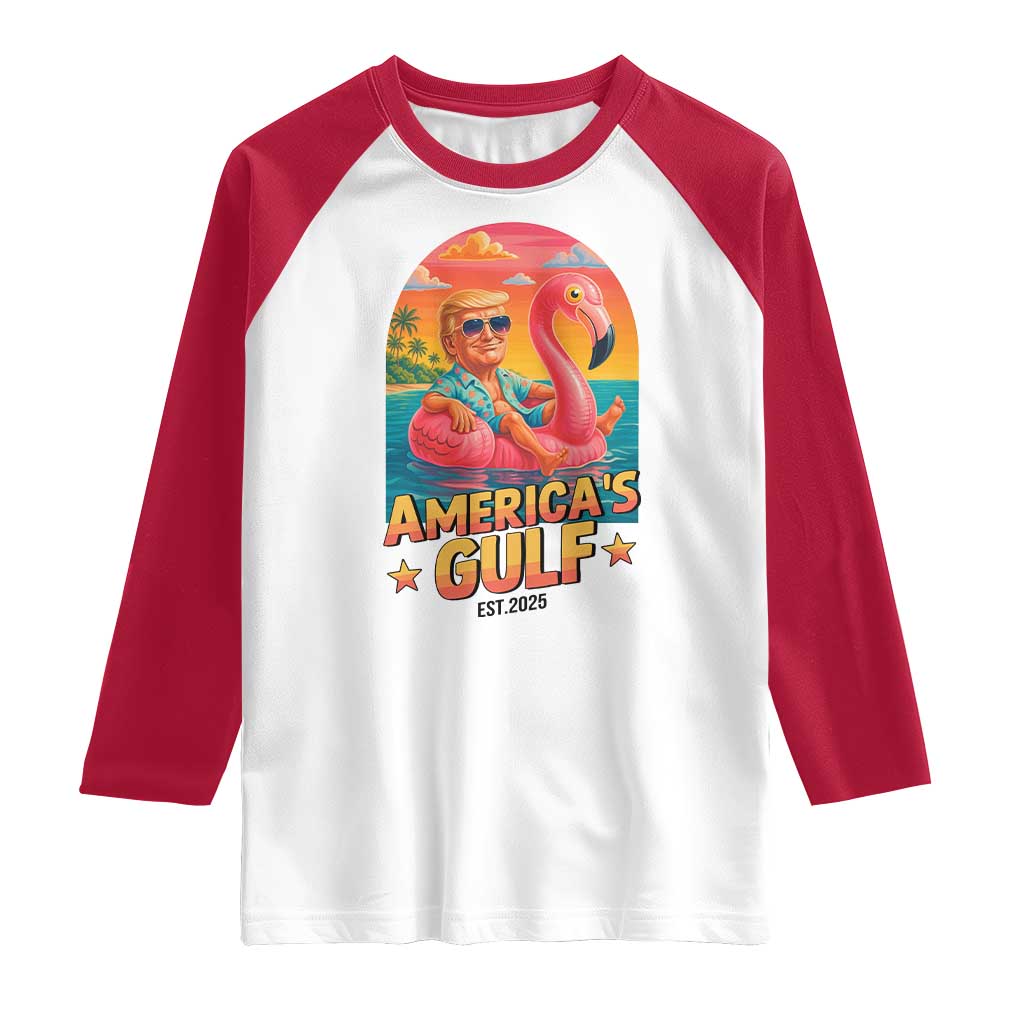 Americas Gulf Est 2025 Raglan Shirt Funny Trump Flamingo Float Patriotic Beach TS02 White Red Print Your Wear